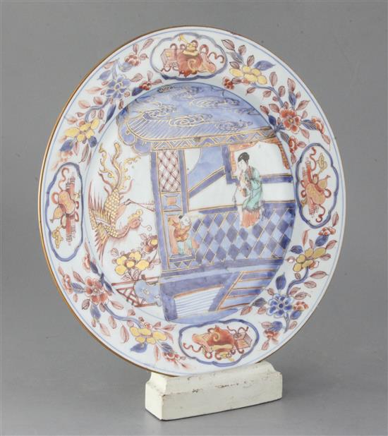 An unusual Chinese Verte Imari and pink enamel dish, c.1730, 31.7cm diameter